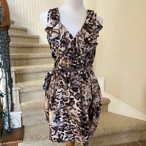 H&M Brown Tone Belted Ruffle V-Neck